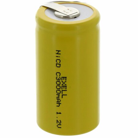 EXELL BATTERY C Size 1.2V 3000mAh NiCD Rechargeable Battery with Tabs EBC-335-1